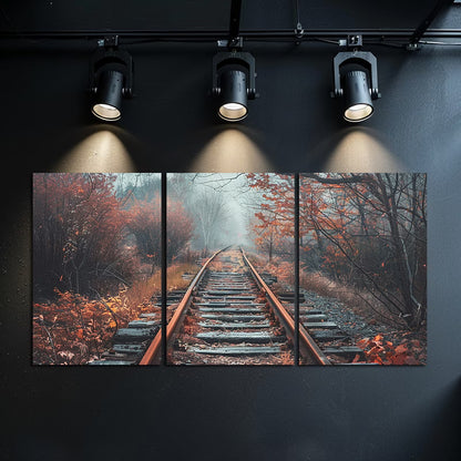 3pcs Rustic Abandoned Railway Track Wall Art Set Canvas Framed 60x90cm - High Quality Print 100% Australian Made Wall Canvas Ready to Hang
