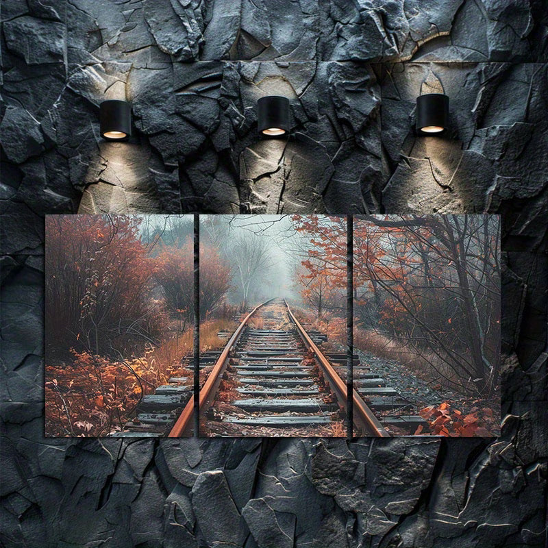 3pcs Rustic Abandoned Railway Track Wall Art Set Canvas Framed 40x60cm - High Quality Print 100% Australian Made Wall Canvas Ready to Hang