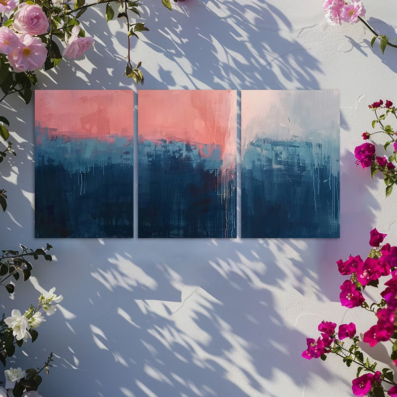 3pcs Dark Blue to Pink Gradient Abstract Design Wall Art Set Canvas Framed 50x70cm - High Quality Print 100% Australian Made Wall Canvas Ready to Hang - Bella Home Decor
