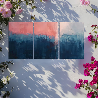 3pcs Dark Blue to Pink Gradient Abstract Design Wall Art Set Canvas Framed 50x70cm - High Quality Print 100% Australian Made Wall Canvas Ready to Hang - Bella Home Decor