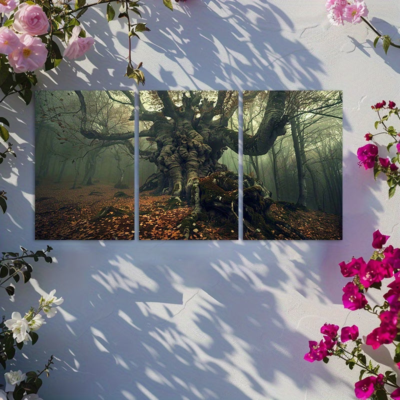 3pcs Mystical Forest Tree Design Wall Art Set Canvas Framed 40x60cm - High Quality Print 100% Australian Made Wall Canvas Ready to Hang