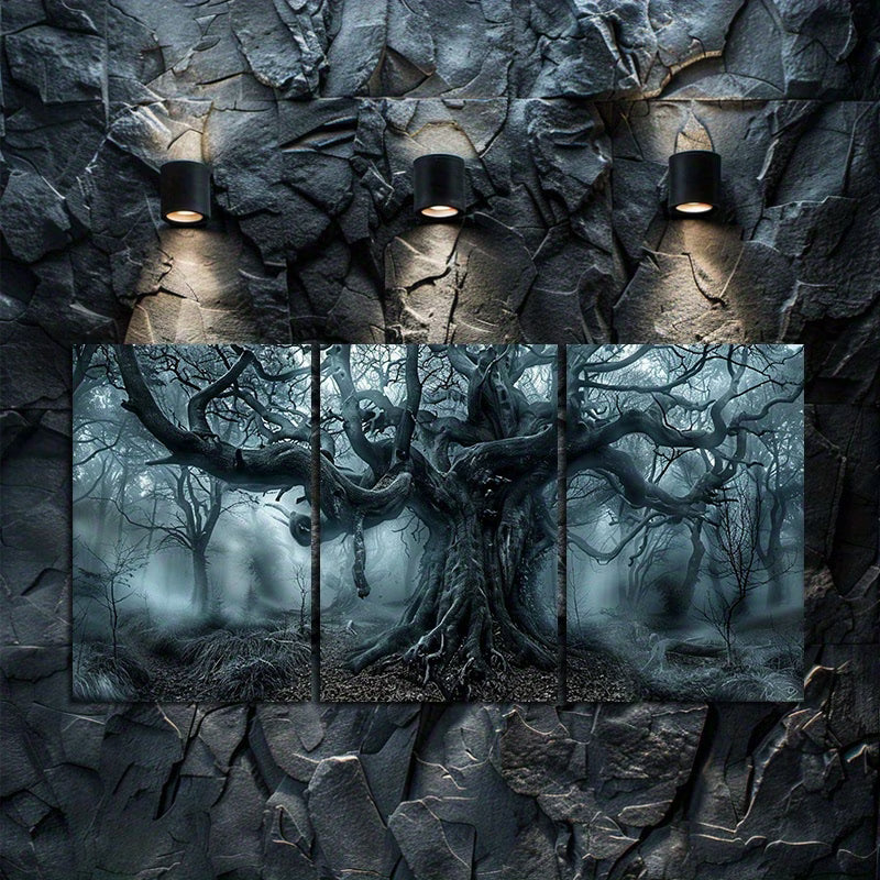 3pcs Mystical Forest Tree Wall Art Set Canvas Framed 50x70cm - High Quality Print 100% Australian Made Wall Canvas Ready to Hang