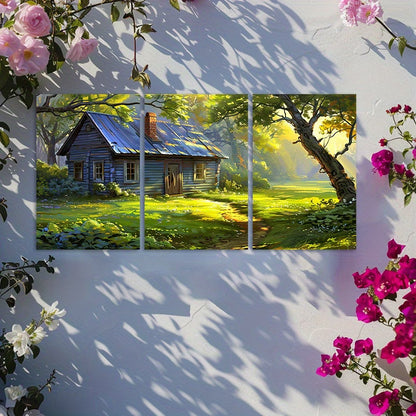 3pcs Tranquil Green Lawn and Sunlit Landscape Wall Art Set Canvas Framed 50x70cm - High Quality Print 100% Australian Made Wall Canvas Ready to Hang