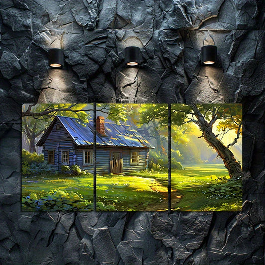 3pcs Tranquil Green Lawn and Sunlit Landscape Wall Art Set Canvas Framed 60x90cm - High Quality Print 100% Australian Made Wall Canvas Ready to Hang