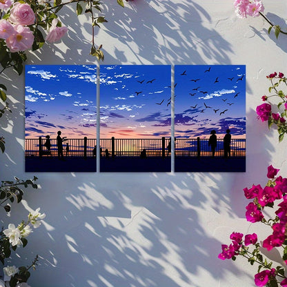 3pcs Anime Sky with Clouds and Silhouettes Wall Art Set Canvas Framed 60x90cm - High Quality Print 100% Australian Made Wall Canvas Ready to Hang - Bella Home Decor