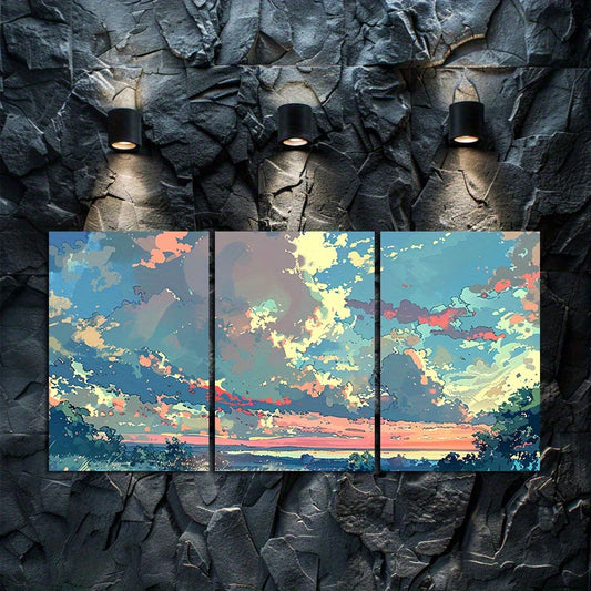 3pcs Anime-Inspired Aurora Skyline Wall Art Set Canvas Framed 50x70cm - High Quality Print 100% Australian Made Wall Canvas Ready to Hang