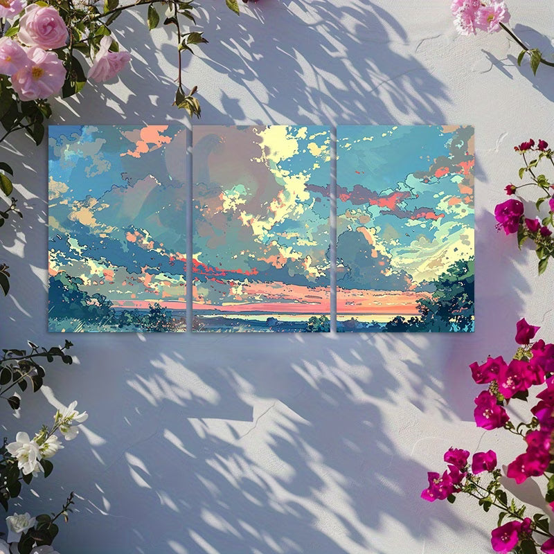 3pcs Anime-Inspired Aurora Skyline Wall Art Set Canvas Framed 50x70cm - High Quality Print 100% Australian Made Wall Canvas Ready to Hang - Bella Home Decor