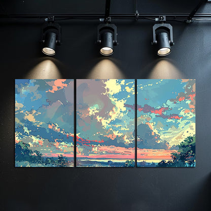 3pcs Anime-Inspired Aurora Skyline Wall Art Set Canvas Framed 50x70cm - High Quality Print 100% Australian Made Wall Canvas Ready to Hang - Bella Home Decor