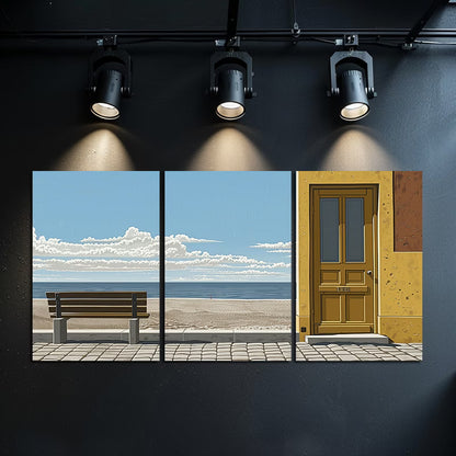 3pcs Anime Style Beach and Doorway Illustration Wall Art Set Canvas Framed 60x90cm - High Quality Print 100% Australian Made Wall Canvas Ready to Hang - Bella Home Decor