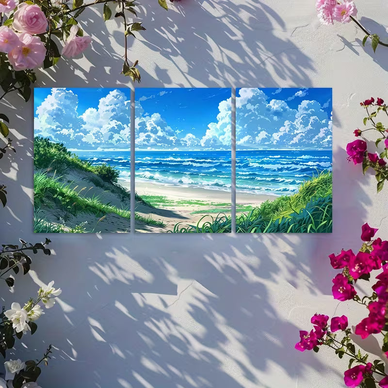 3pcs Beautiful Beach Scene Wall Art Set Canvas Framed 60x90cm - High Quality Print 100% Australian Made Wall Canvas Ready to Hang - Bella Home Decor