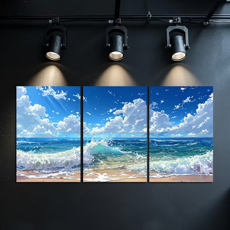 3pcs Digital Painting of Ocean waves Wall Art Set Canvas Framed 40x60cm - High Quality Print 100% Australian Made Wall Canvas Ready to Hang - Bella Home Decor