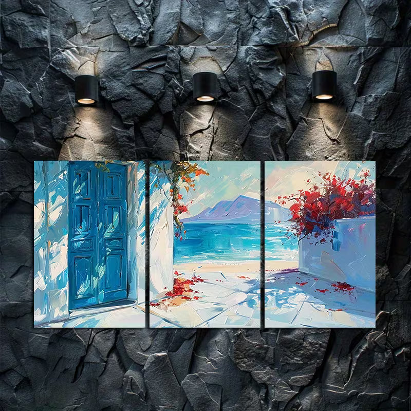 3pcs Charming Greek Beach Scene Wall Art Set Canvas Framed 50x70cm - High Quality Print 100% Australian Made Wall Canvas Ready to Hang - Bella Home Decor