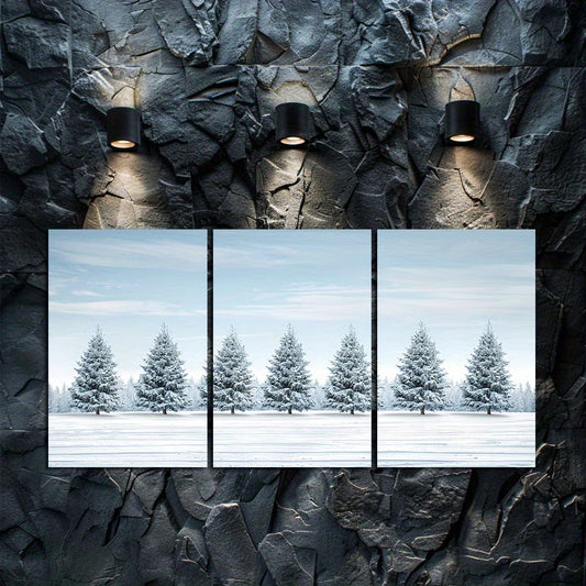 3pcs Snow-Covered Trees in Winter Sky Wall Art Set Canvas Framed 40x60cm - High Quality Print 100% Australian Made Wall Canvas Ready to Hang