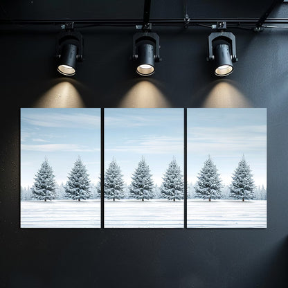 3pcs Snow-Covered Trees in Winter Sky Wall Art Set Canvas Framed 50x70cm - High Quality Print 100% Australian Made Wall Canvas Ready to Hang