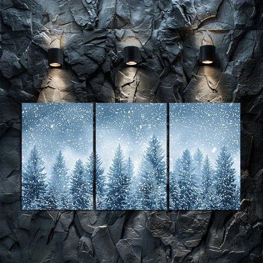 3pcs Snow-Covered Coniferous Trees in Winter Sky Wall Art Set Canvas Framed 40x60cm - High Quality Print 100% Australian Made Wall Canvas Ready to Hang