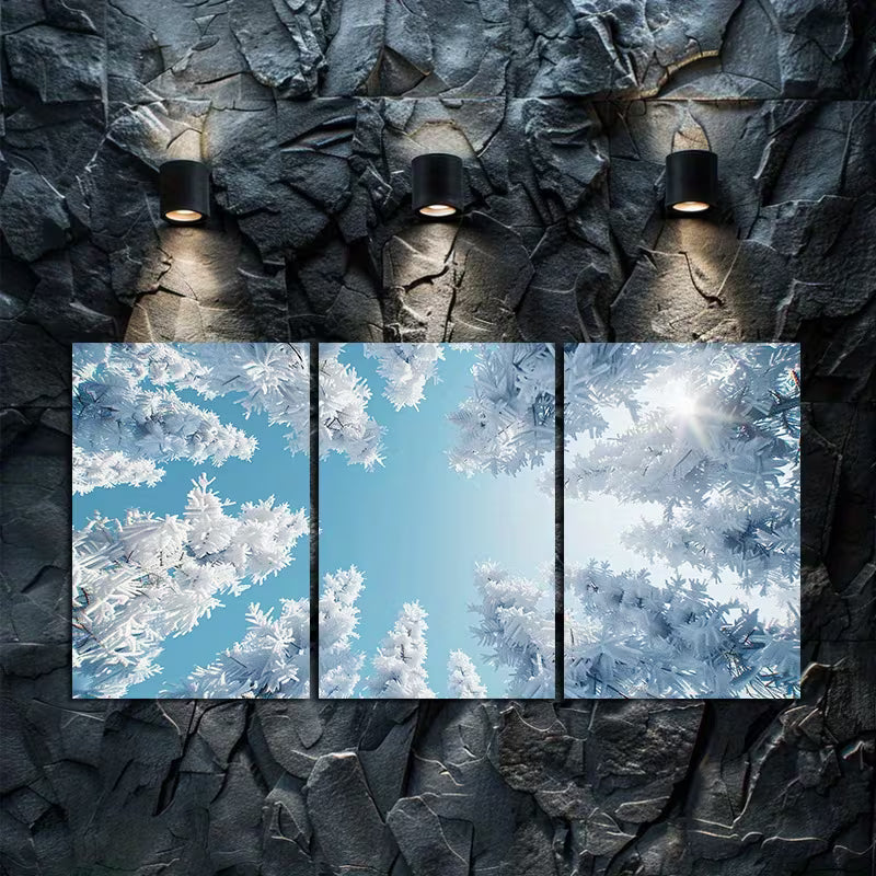3pcs Snow-Covered Pine Trees & Skyscape Wall Art Set Canvas Framed 50x70cm - High Quality Print 100% Australian Made Wall Canvas Ready to Hang