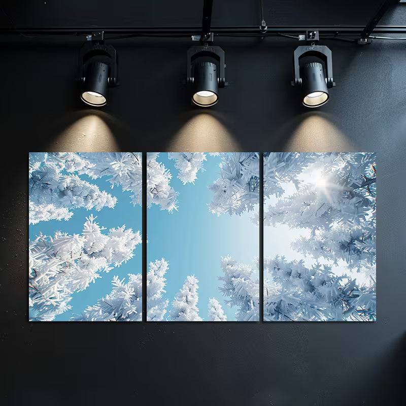 3pcs Snow-Covered Pine Trees & Skyscape Wall Art Set Canvas Framed 60x90cm - High Quality Print 100% Australian Made Wall Canvas Ready to Hang