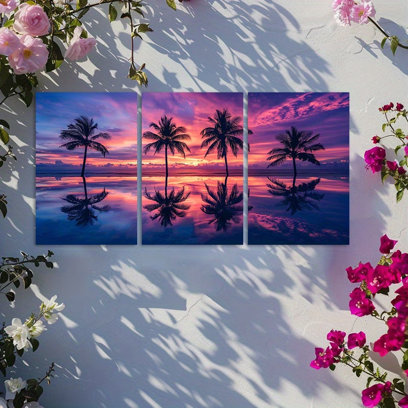 3pcs Maldives Beach & Palm Trees Scenery Wall Art Set Canvas Framed 50x70cm - High Quality Print 100% Australian Made Wall Canvas Ready to Hang