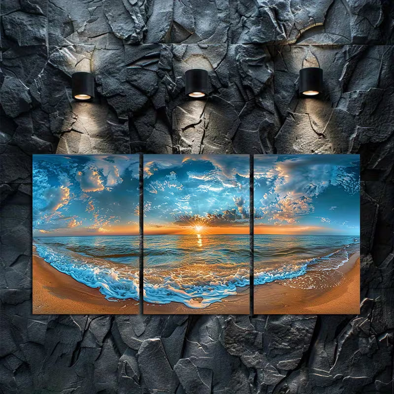 3pcs Beautiful Sunset Over The Sea Wall Art Set Canvas Framed 40x60cm - High Quality Print 100% Australian Made Wall Canvas Ready to Hang - Bella Home Decor