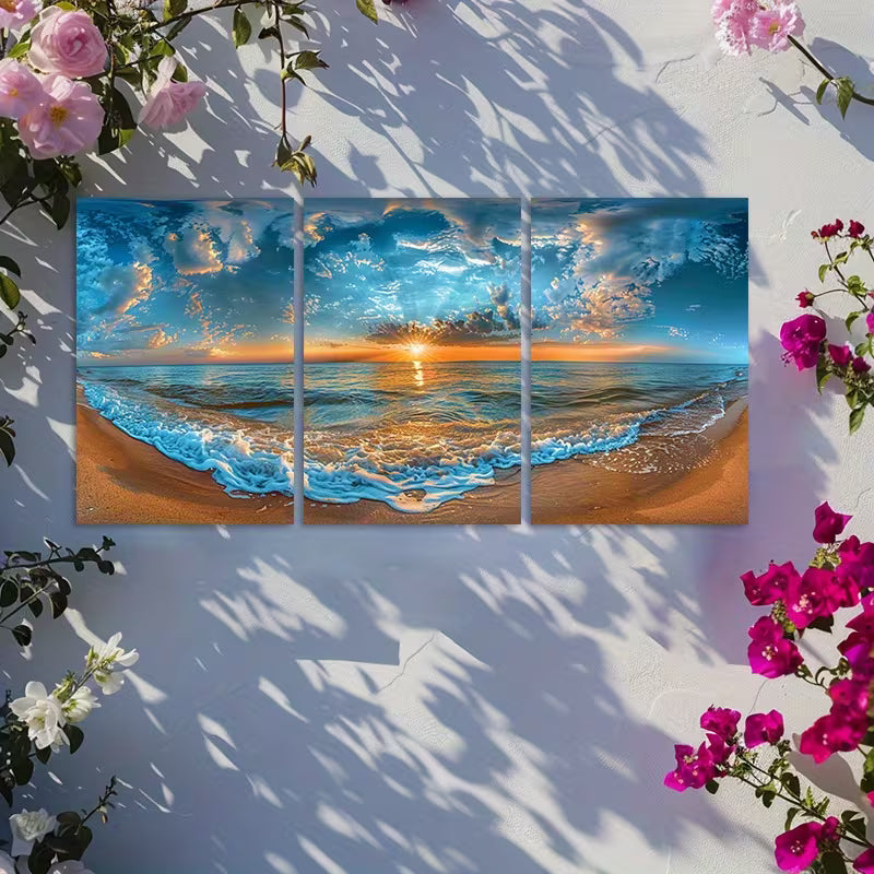 3pcs Beautiful Sunset Over The Sea Wall Art Set Canvas Framed 40x60cm - High Quality Print 100% Australian Made Wall Canvas Ready to Hang - Bella Home Decor