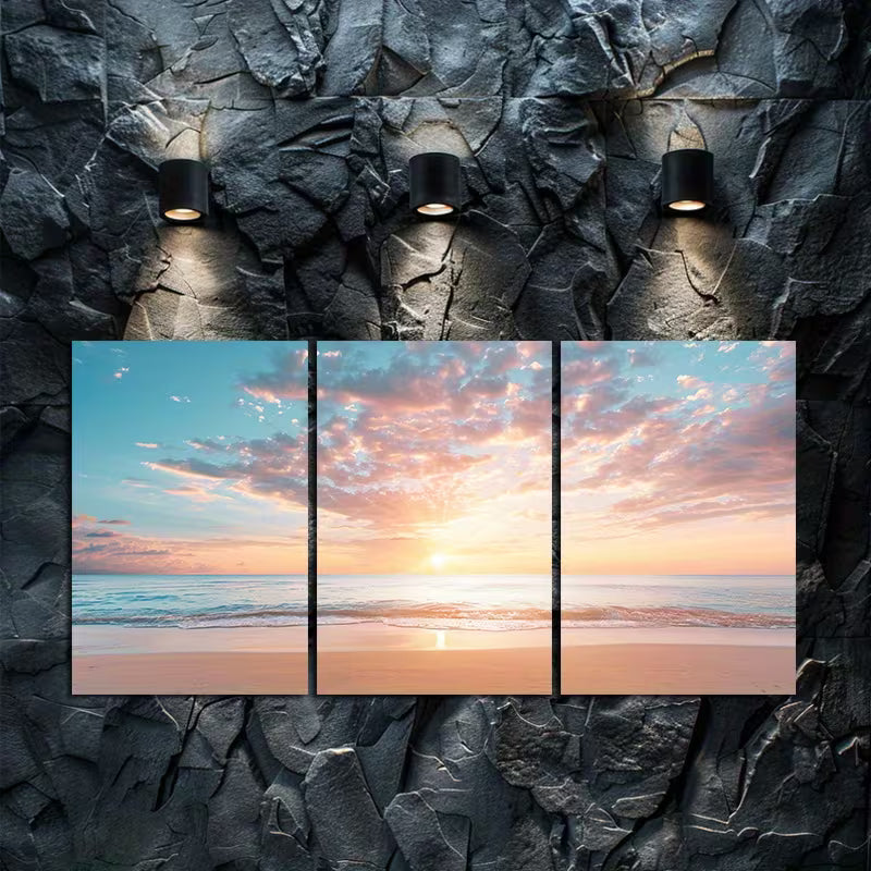 3pcs Beautiful Sunset Over The Sea Wall Art Set Canvas Framed 50x70cm - High Quality Print 100% Australian Made Wall Canvas Ready to Hang - Bella Home Decor