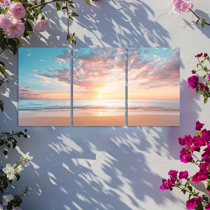 3pcs Beautiful Sunset Over The Sea Wall Art Set Canvas Framed 40x60cm - High Quality Print 100% Australian Made Wall Canvas Ready to Hang - Bella Home Decor