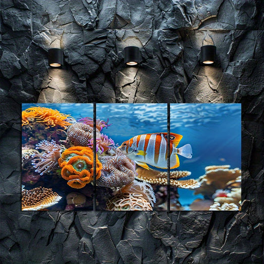 3pcs Vibrant Tropical Fish & Butterflyfish Wall Art Set Canvas Framed 50x70cm - High Quality Print 100% Australian Made Wall Canvas Ready to Hang