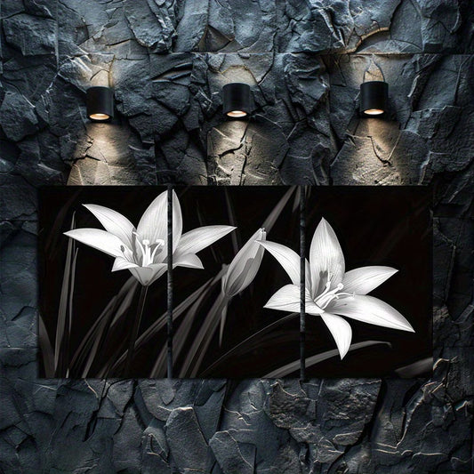 3pcs Night Lilies in Black and White Wall Art Set Canvas Framed 40x60cm - High Quality Print 100% Australian Made Wall Canvas Ready to Hang