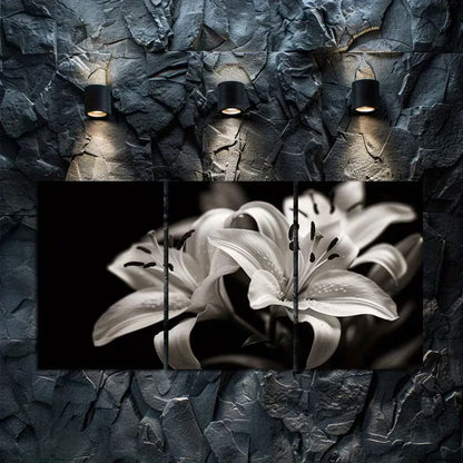 3pcs Black & White Photography of Lilies Wall Art Set Canvas Framed 50x70cm - High Quality Print 100% Australian Made Wall Canvas Ready to Hang - Bella Home Decor
