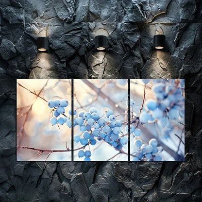3pcs Blue Berries on Brambles Nature-Inspired Wall Art Set Canvas Framed 50x70cm - High Quality Print 100% Australian Made Wall Canvas Ready to Hang - Bella Home Decor