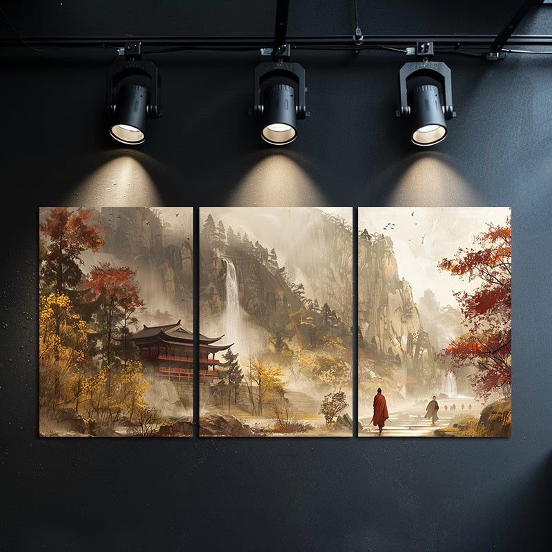 3pcs Traditional Chinese Landscape Wall Art Set Canvas Framed 40x60cm - High Quality Print 100% Australian Made Wall Canvas Ready to Hang