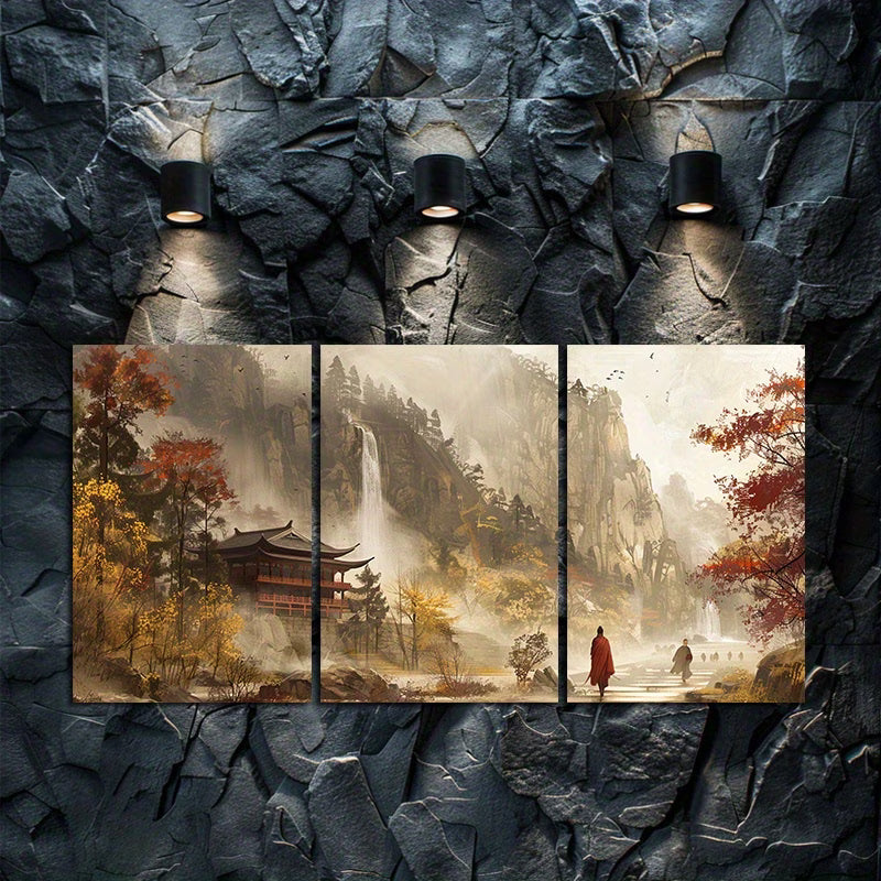 3pcs Traditional Chinese Landscape Wall Art Set Canvas Framed 40x60cm - High Quality Print 100% Australian Made Wall Canvas Ready to Hang