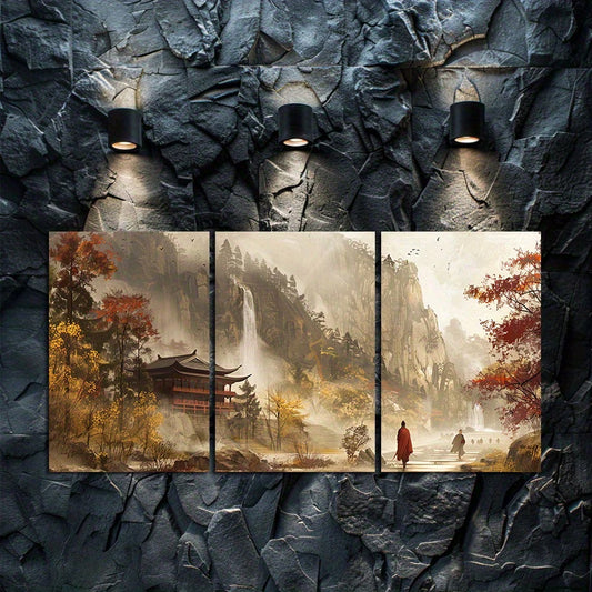 3pcs Traditional Chinese Landscape Wall Art Set Canvas Framed 40x60cm - High Quality Print 100% Australian Made Wall Canvas Ready to Hang