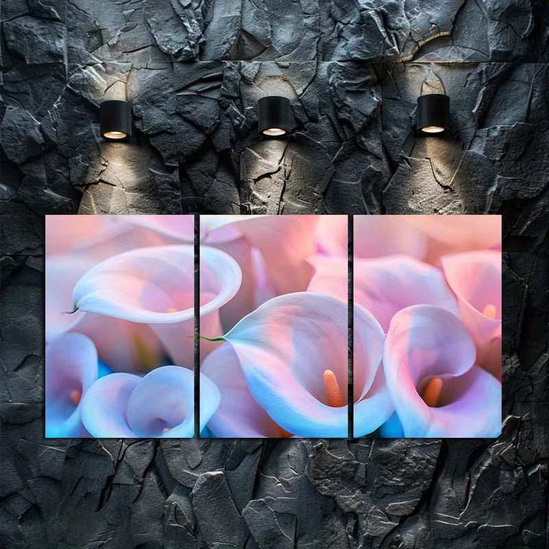 3pcs Calla Lily Pastel Pink & Blue Floral Wall Art Set Canvas Framed 50x70cm - High Quality Print 100% Australian Made Wall Canvas Ready to Hang - Bella Home Decor