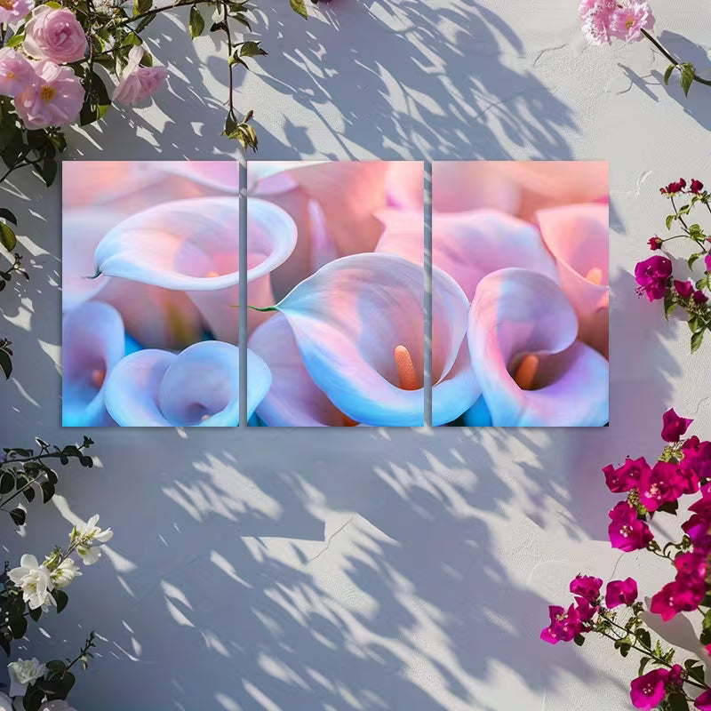 3pcs Calla Lily Pastel Pink & Blue Floral Wall Art Set Canvas Framed 40x60cm - High Quality Print 100% Australian Made Wall Canvas Ready to Hang - Bella Home Decor