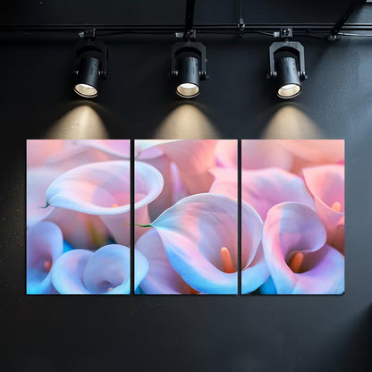 3pcs Calla Lily Pastel Pink & Blue Floral Wall Art Set Canvas Framed 50x70cm - High Quality Print 100% Australian Made Wall Canvas Ready to Hang - Bella Home Decor
