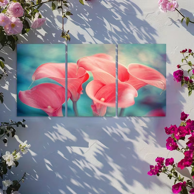 3pcs Close-up of Calla Lilies with Pink Petals Wall Art Set Canvas Framed 60x90cm - High Quality Print 100% Australian Made Wall Canvas Ready to Hang - Bella Home Decor