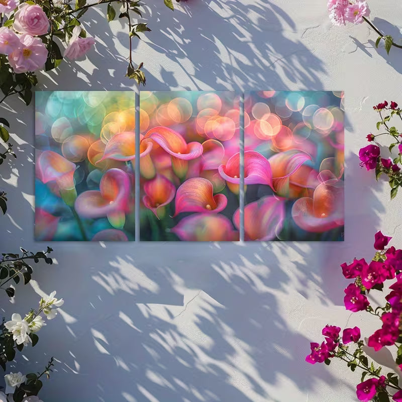3pcs Close Up of Calla Lilies with Pink Petals Wall Art Set Canvas Framed 40x60cm - High Quality Print 100% Australian Made Wall Canvas Ready to Hang - Bella Home Decor