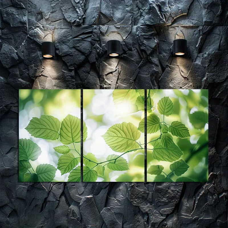 3pcs Close Up of Green Leaves with Lens Flare Wall Art Set Canvas Framed 60x90cm - High Quality Print 100% Australian Made Wall Canvas Ready to Hang - Bella Home Decor