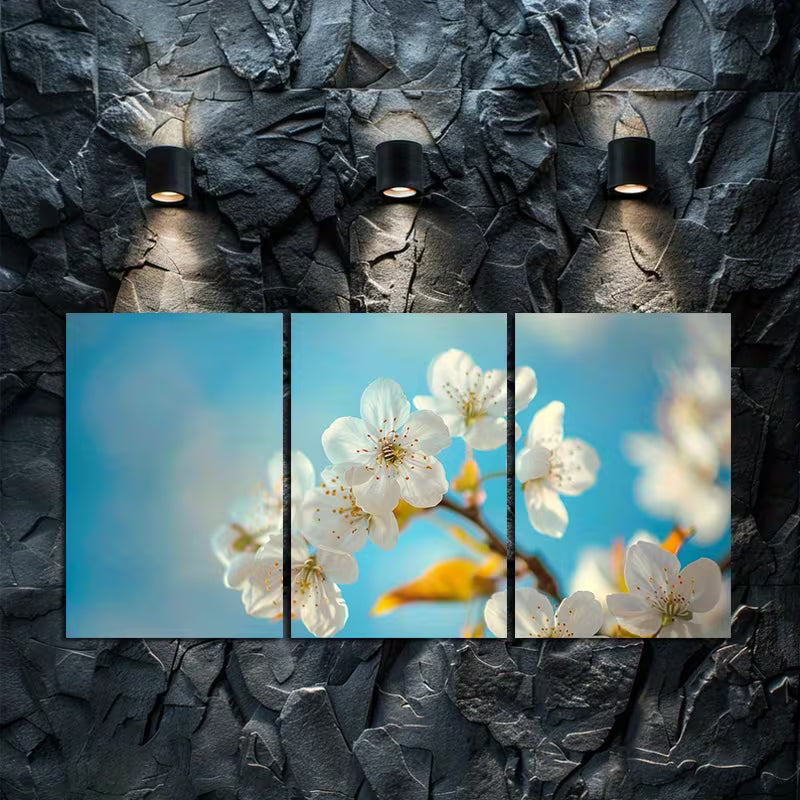 3pcs White Cherry Blossoms Against Blue Sky Wall Art Set Canvas Framed 40x60cm - High Quality Print 100% Australian Made Wall Canvas Ready to Hang