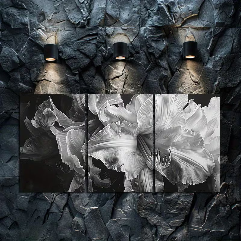 3pcs Black & White Closeup of Flowers Wall Art Set Canvas Framed 40x60cm - High Quality Print 100% Australian Made Wall Canvas Ready to Hang - Bella Home Decor