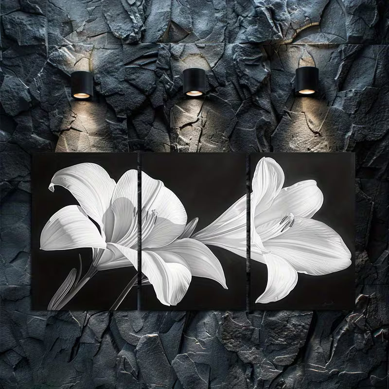 3pcs Featuring a Close-Up of Lily Petals Wall Art Set Canvas Framed 50x70cm - High Quality Print 100% Australian Made Wall Canvas Ready to Hang