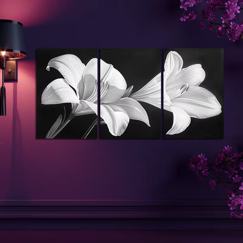 3pcs Featuring a Close-Up of Lily Petals Wall Art Set Canvas Framed 40x60cm - High Quality Print 100% Australian Made Wall Canvas Ready to Hang