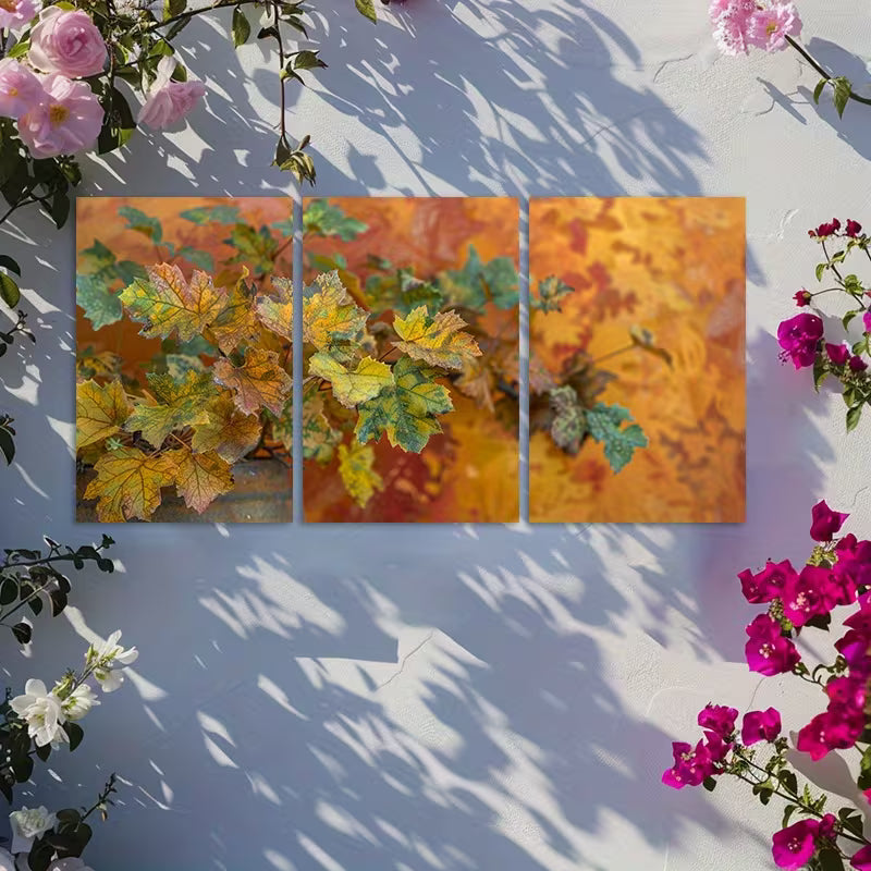 3pcs Colorful Autumn Leaves in Orange Shades Wall Art Set Canvas Framed 50x70cm - High Quality Print 100% Australian Made Wall Canvas Ready to Hang - Bella Home Decor