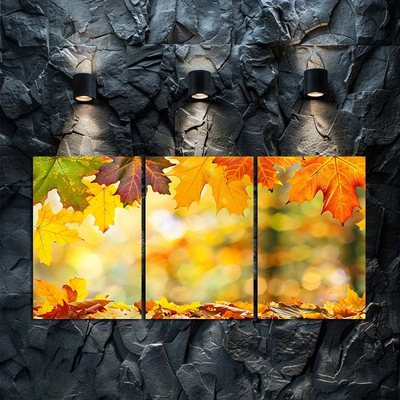 3pcs Autumn Leaves Vibrant Fall Foliage Wall Art Set Canvas Framed 60x90cm - High Quality Print 100% Australian Made Wall Canvas Ready to Hang - Bella Home Decor
