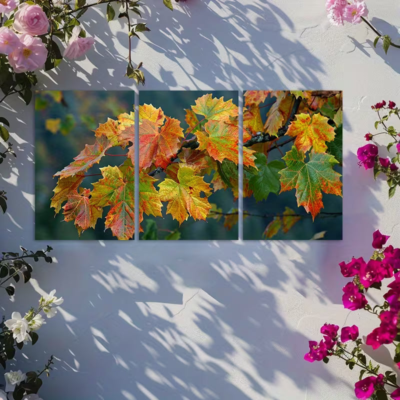 3pcs Colorful Autumn Leaves in Various Shades Wall Art Set Canvas Framed 60x90cm - High Quality Print 100% Australian Made Wall Canvas Ready to Hang - Bella Home Decor