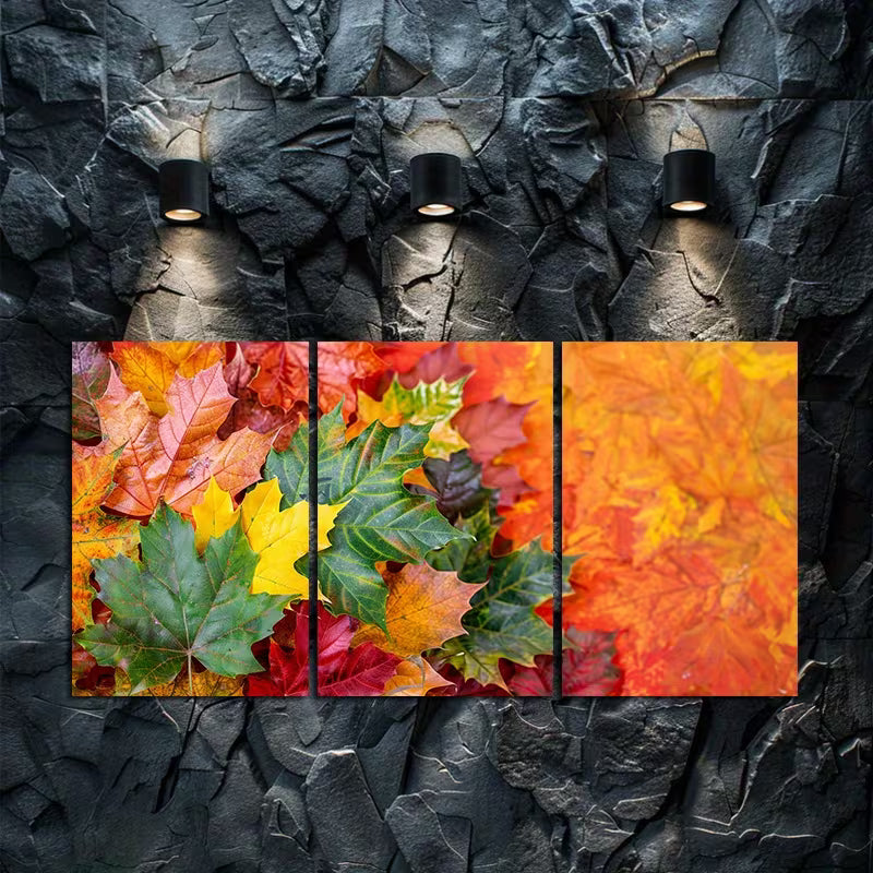 3pcs Vibrant Autumn Leaves in Different Shades Wall Art Set Canvas Framed 40x60cm - High Quality Print 100% Australian Made Wall Canvas Ready to Hang