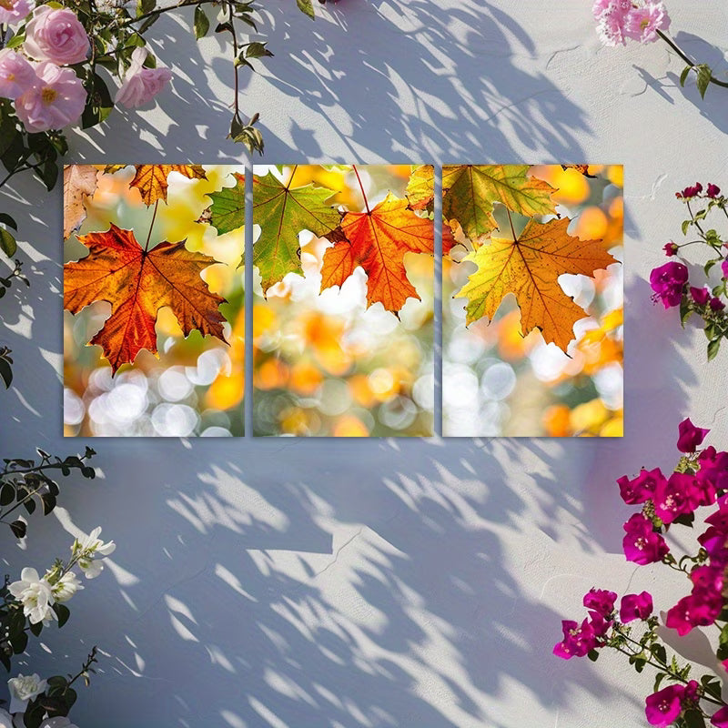 3pcs Autumn Leaves Illustration Wall Art Set Canvas Framed 60x90cm - High Quality Print 100% Australian Made Wall Canvas Ready to Hang - Bella Home Decor