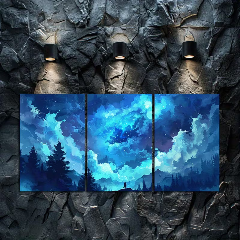 3pcs Giant Blue Glowing Wormhole in The Sky Wall Art Set Canvas Framed 60x90cm - High Quality Print 100% Australian Made Wall Canvas Ready to Hang - Bella Home Decor