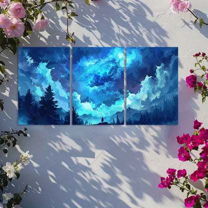 3pcs Giant Blue Glowing Wormhole in The Sky Wall Art Set Canvas Framed 40x60cm - High Quality Print 100% Australian Made Wall Canvas Ready to Hang - Bella Home Decor